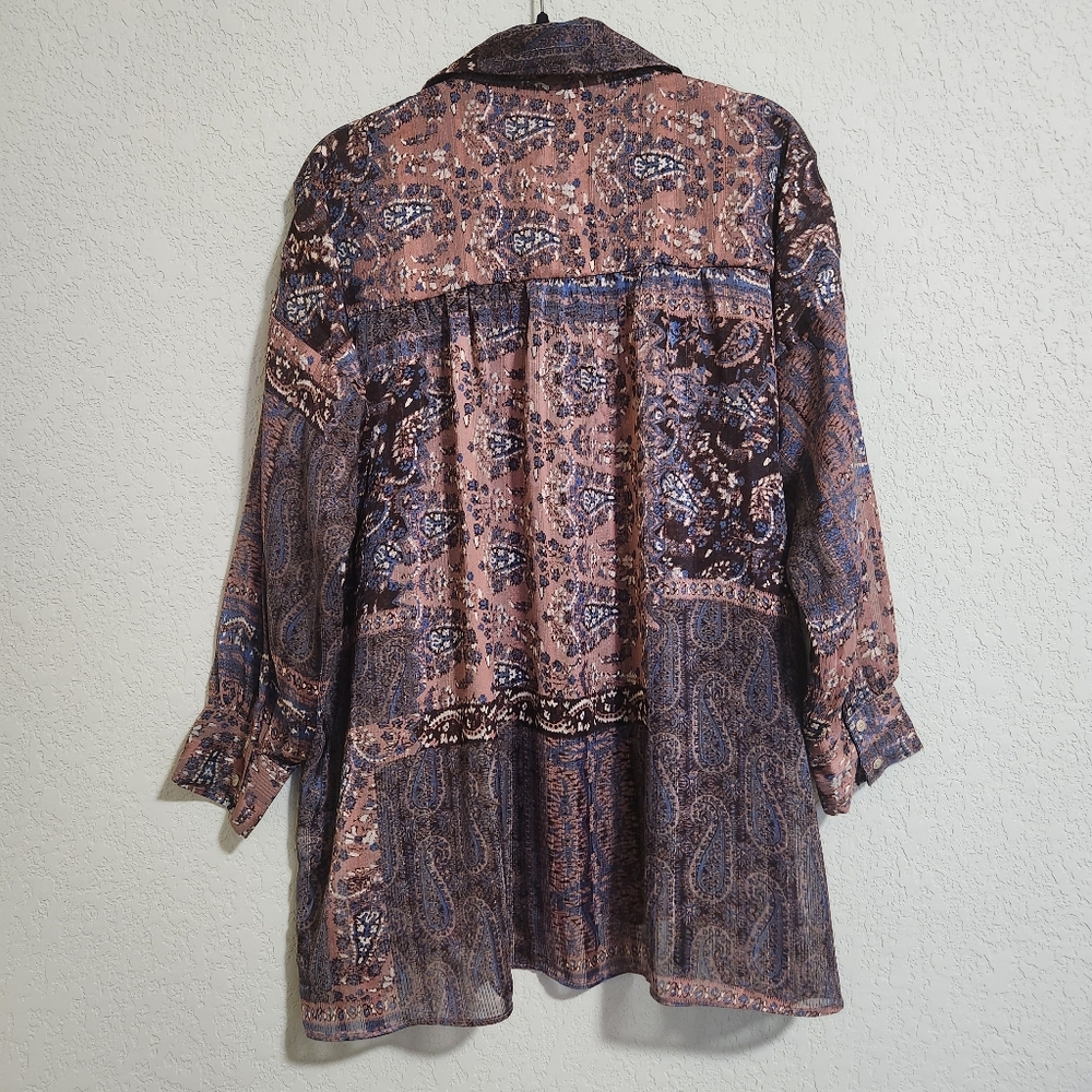Zara Patchwork Paisley Print Shirt Oversized Bohemian-inspired Lightweight Sheer - Picture 3 of 16